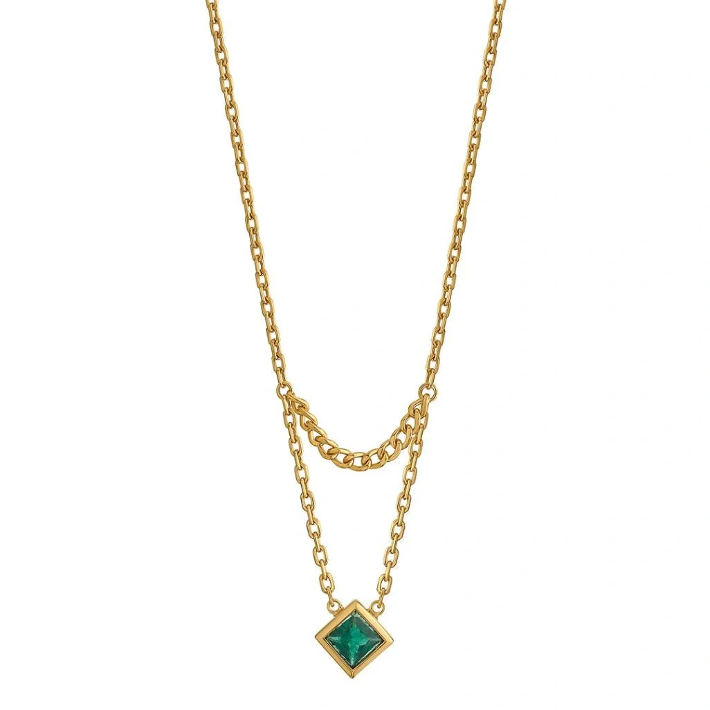 Aria Emerald Rhombus Duo Necklace