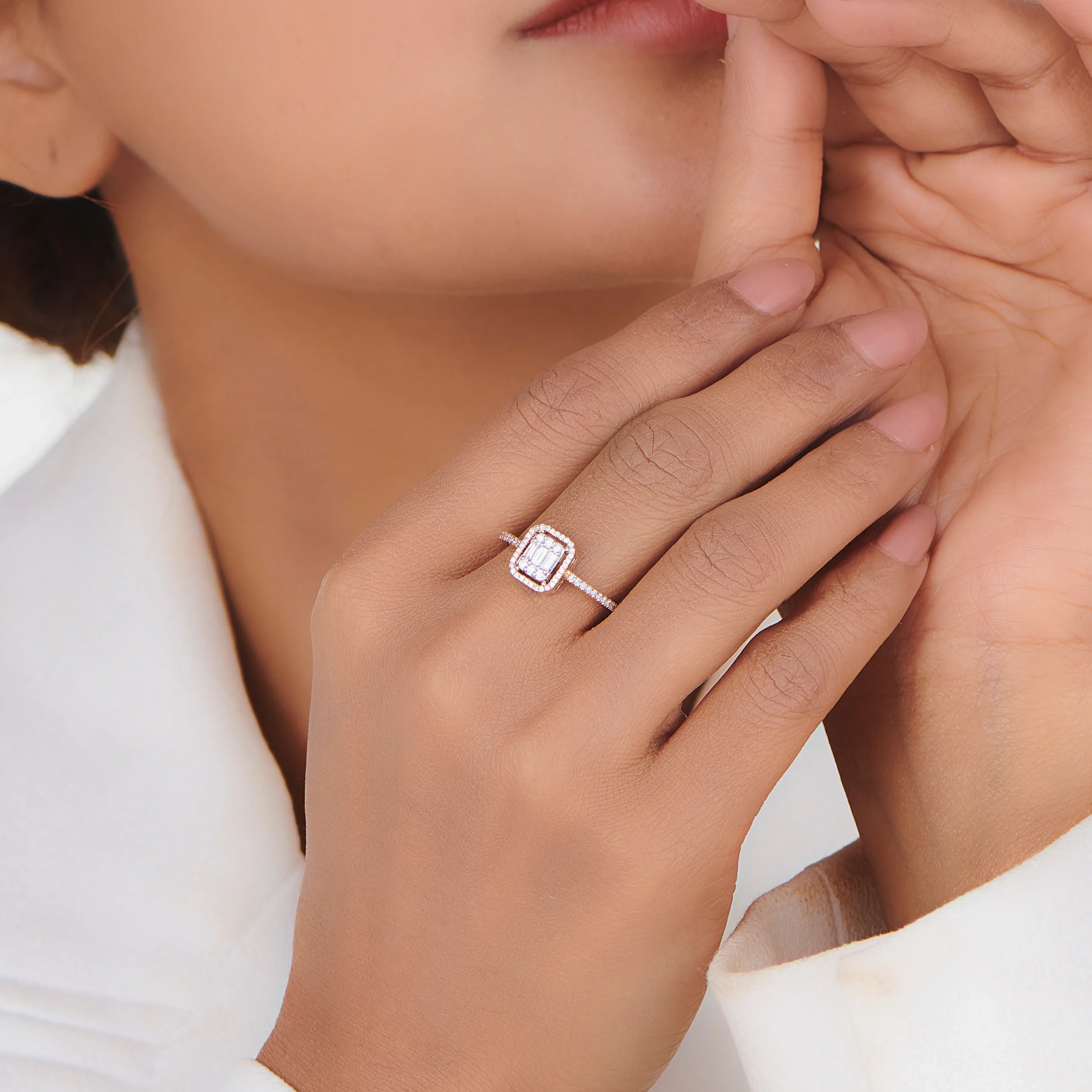 Signature Extra Small Emerald Pave Solitaire Ring - Image 2