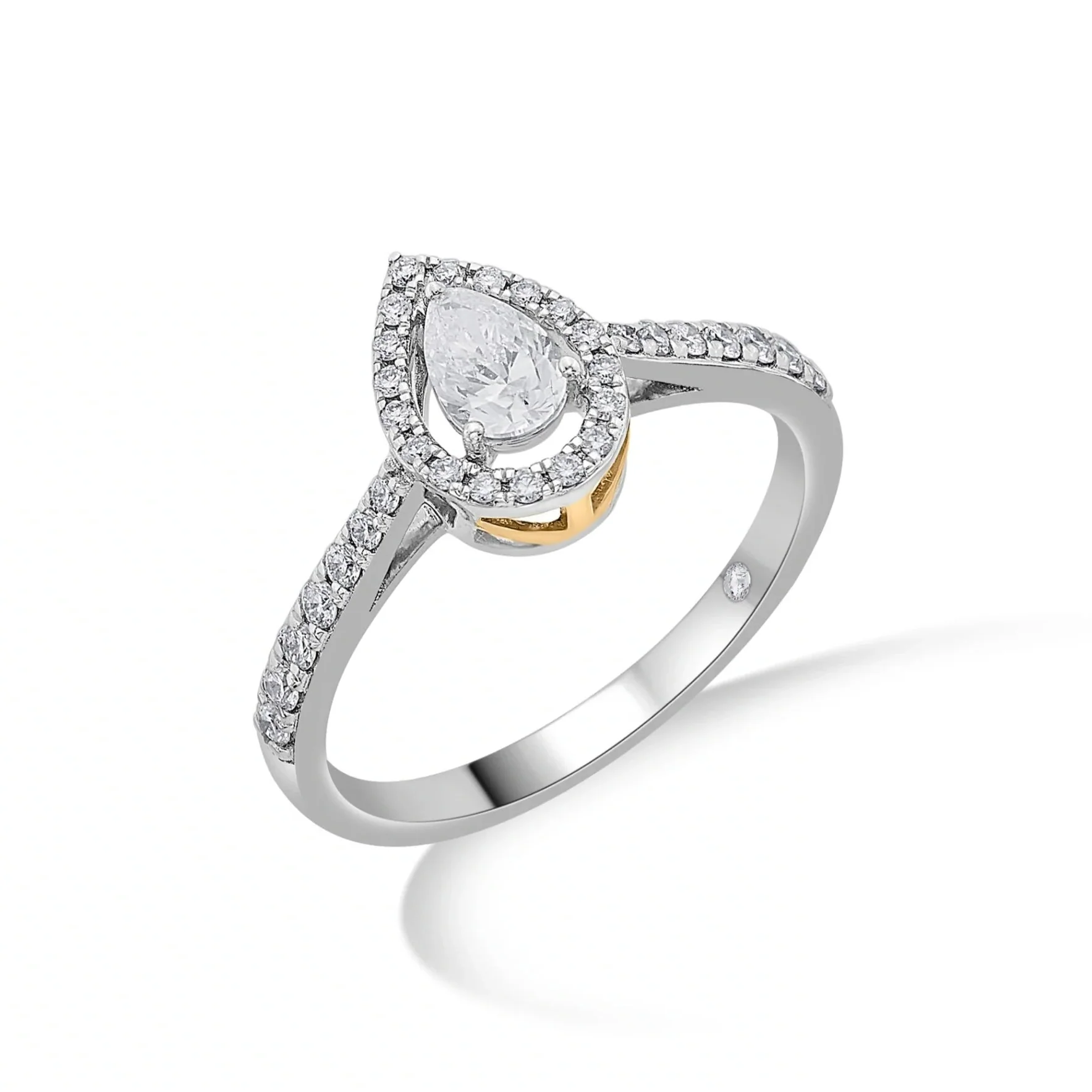 Solitaire Paved Pear Solitaire Ring