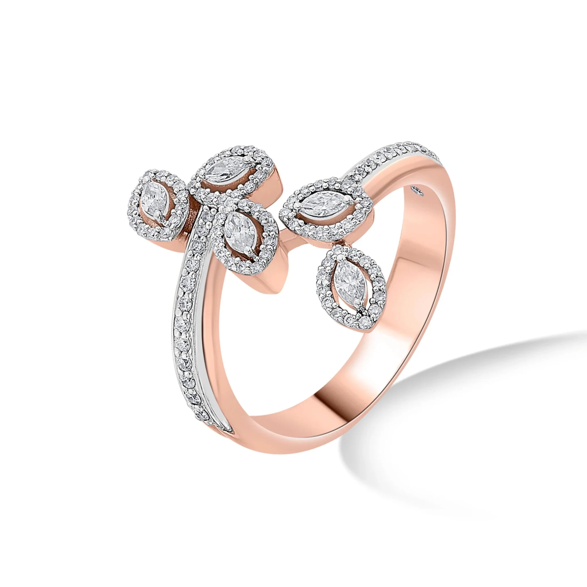 Solitaire Petal Pave Ring