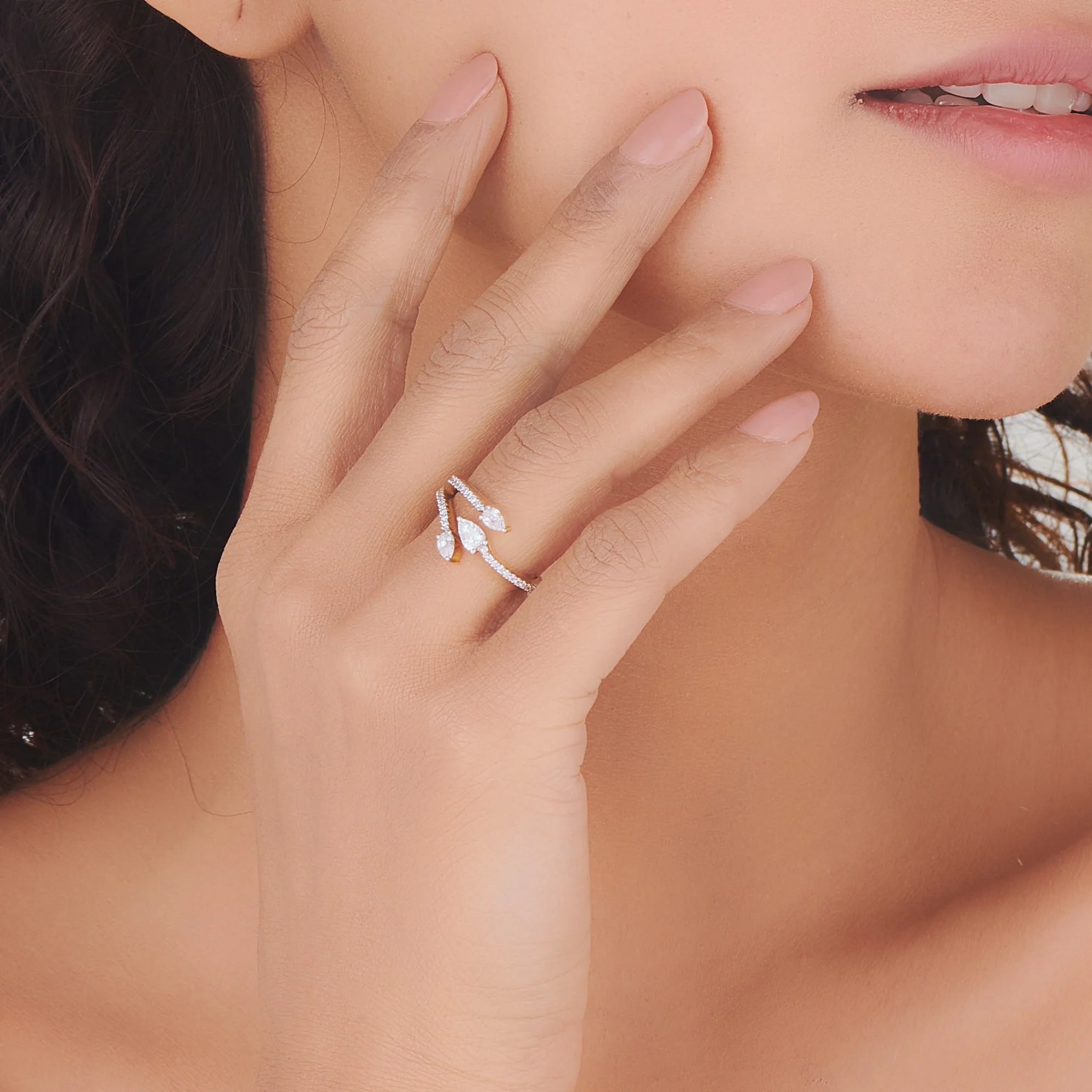 Solitaire Triple Dewdrop Ring - Image 2