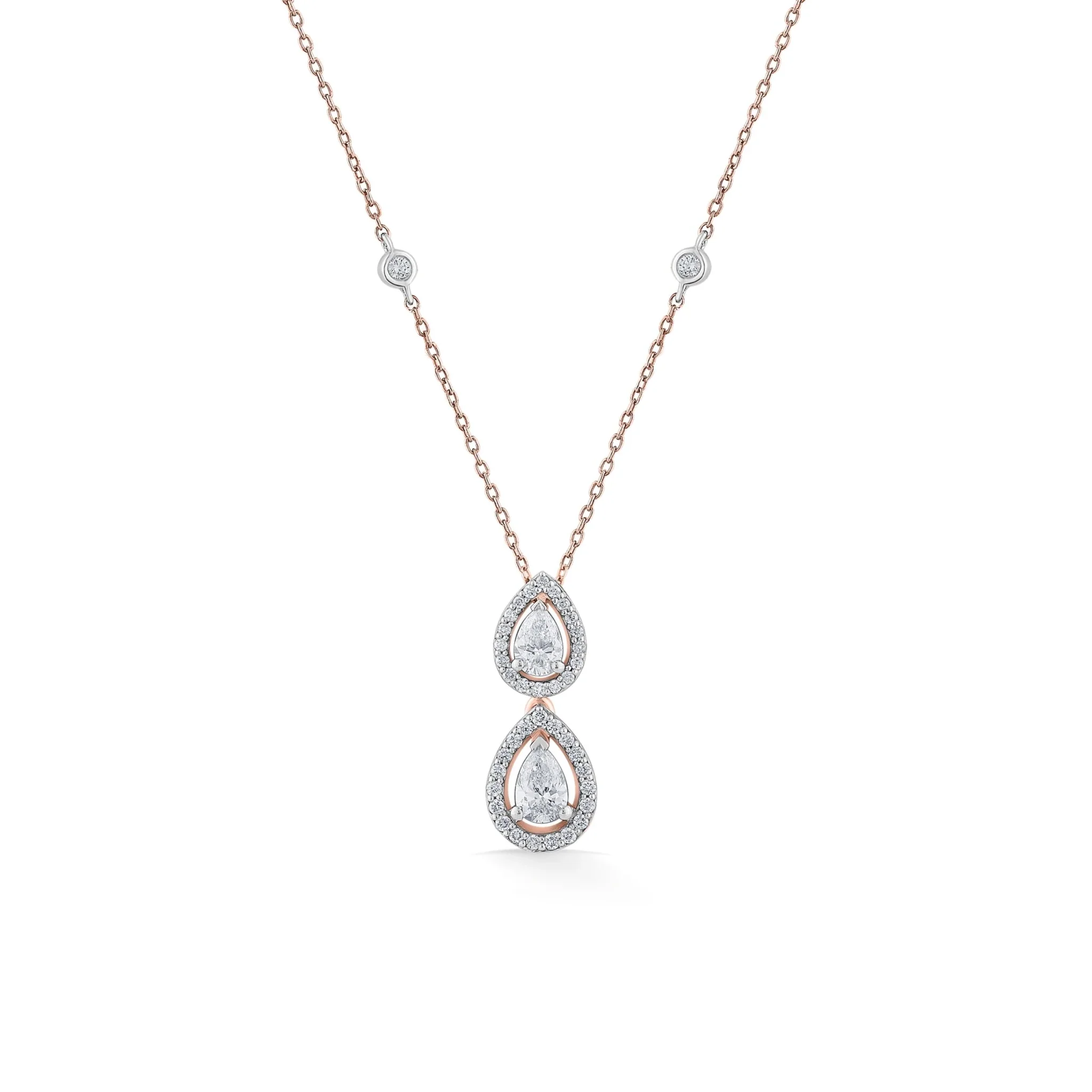Solitaire Twin Teardrop Halo Necklace - Image 3