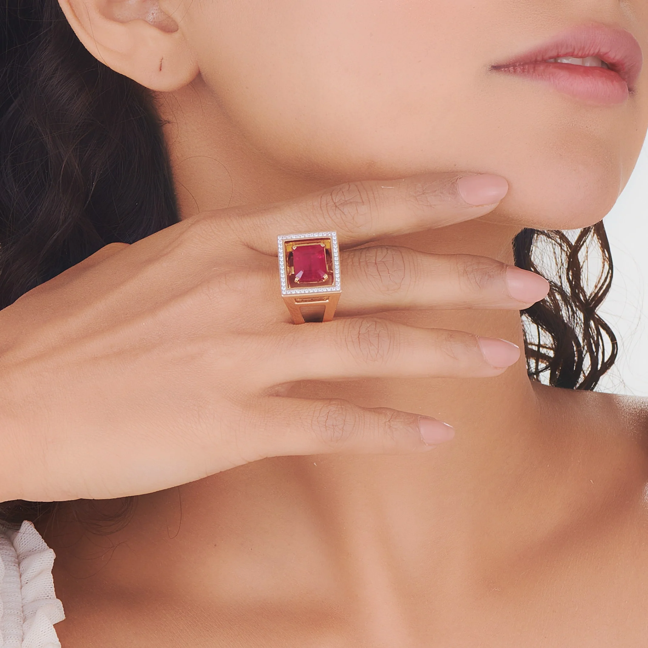 Toren Fiery Square Crown Ring - Image 2