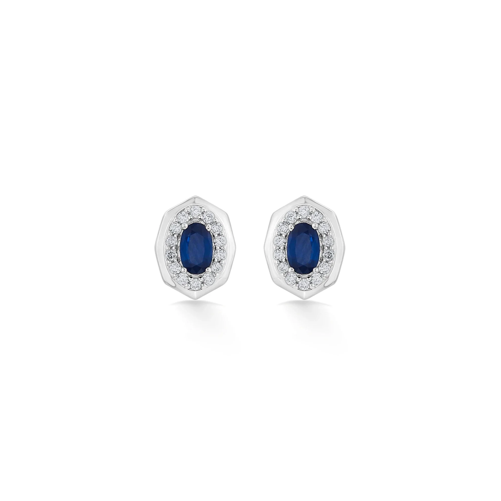 Toren Sapphire Halo Hex Studs